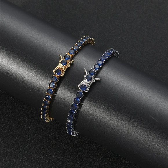 14K Gold Womens 2ct Blue Sapphire Gemstone Tennis Bracelet 14 K Silver Jewelry - Picture 8 of 9